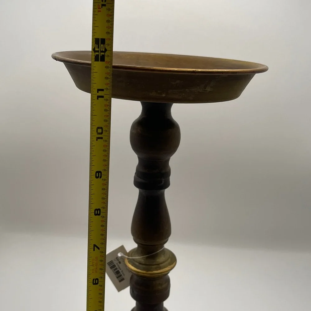 Vintage 12 Inch Antique Brass Pillar Candle Holder Tall Pedestal Stand Baluster